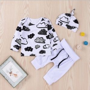 3-PIECE CLOUD PRINTED SWEATSHIRT & PANTS & HAT FOR BABY